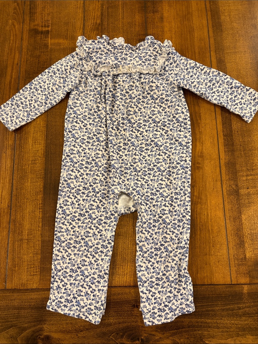 Baby Floral Ruffle One-Piece Romper - Blue